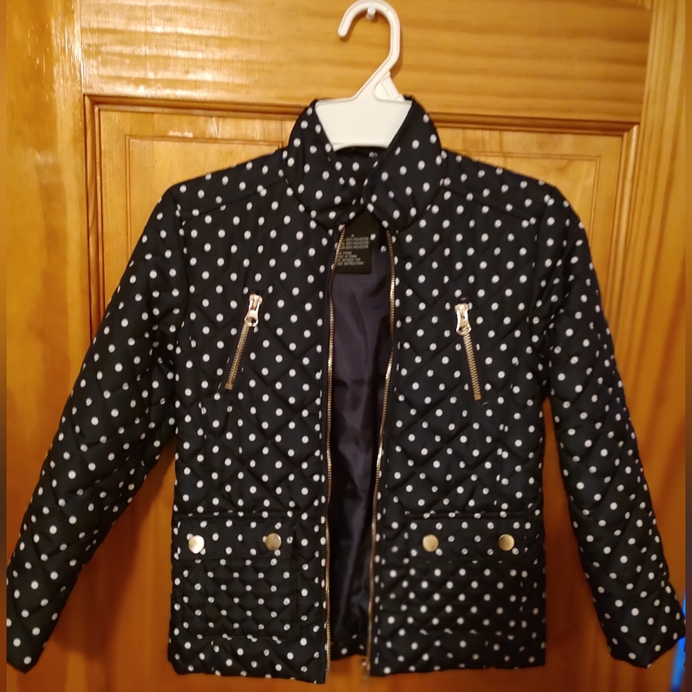 Girls Navy Blue w/White Polka Dots, size 7/8